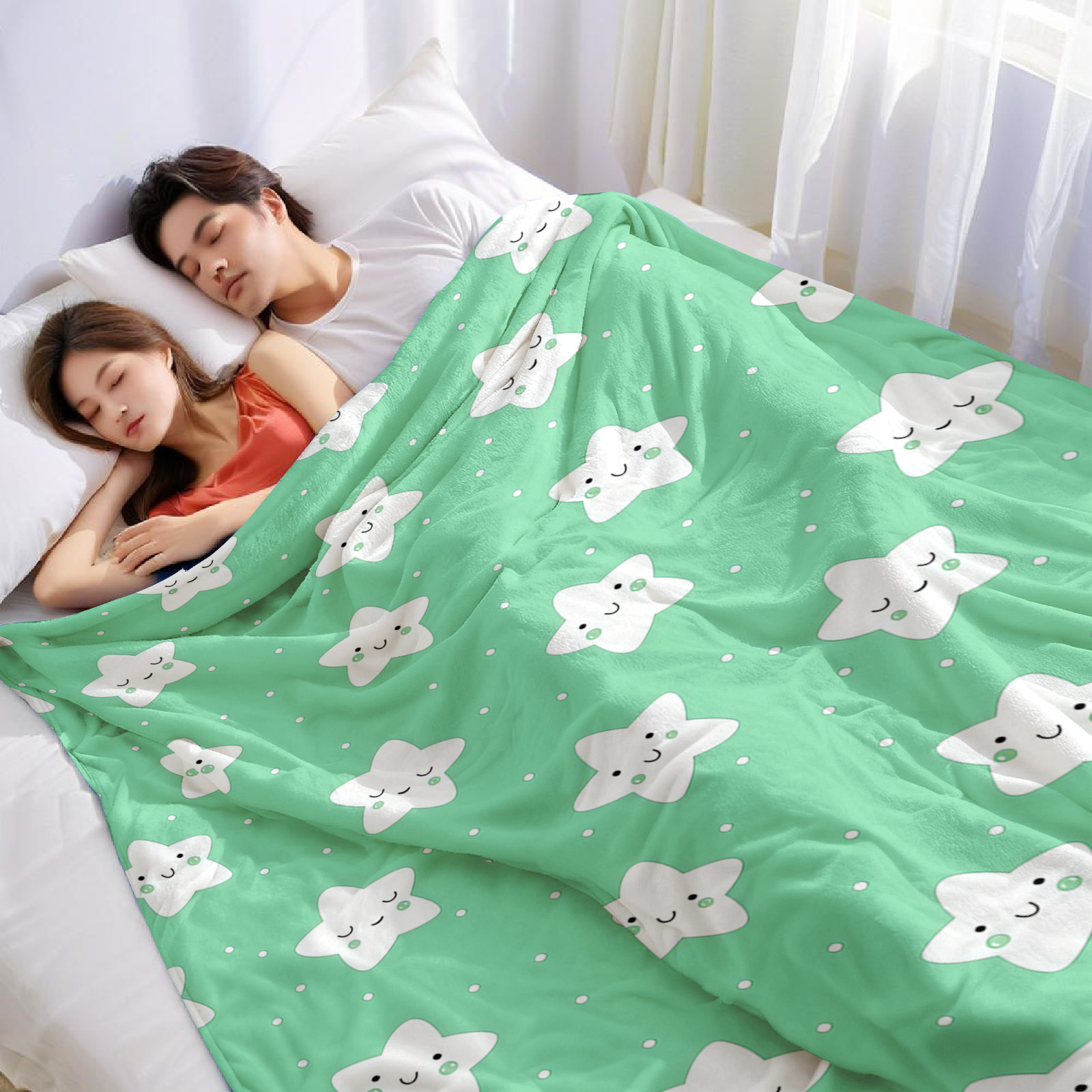 Mint Green Cute Star Lightweig - Christmas Throw Blanket recensie en prijs