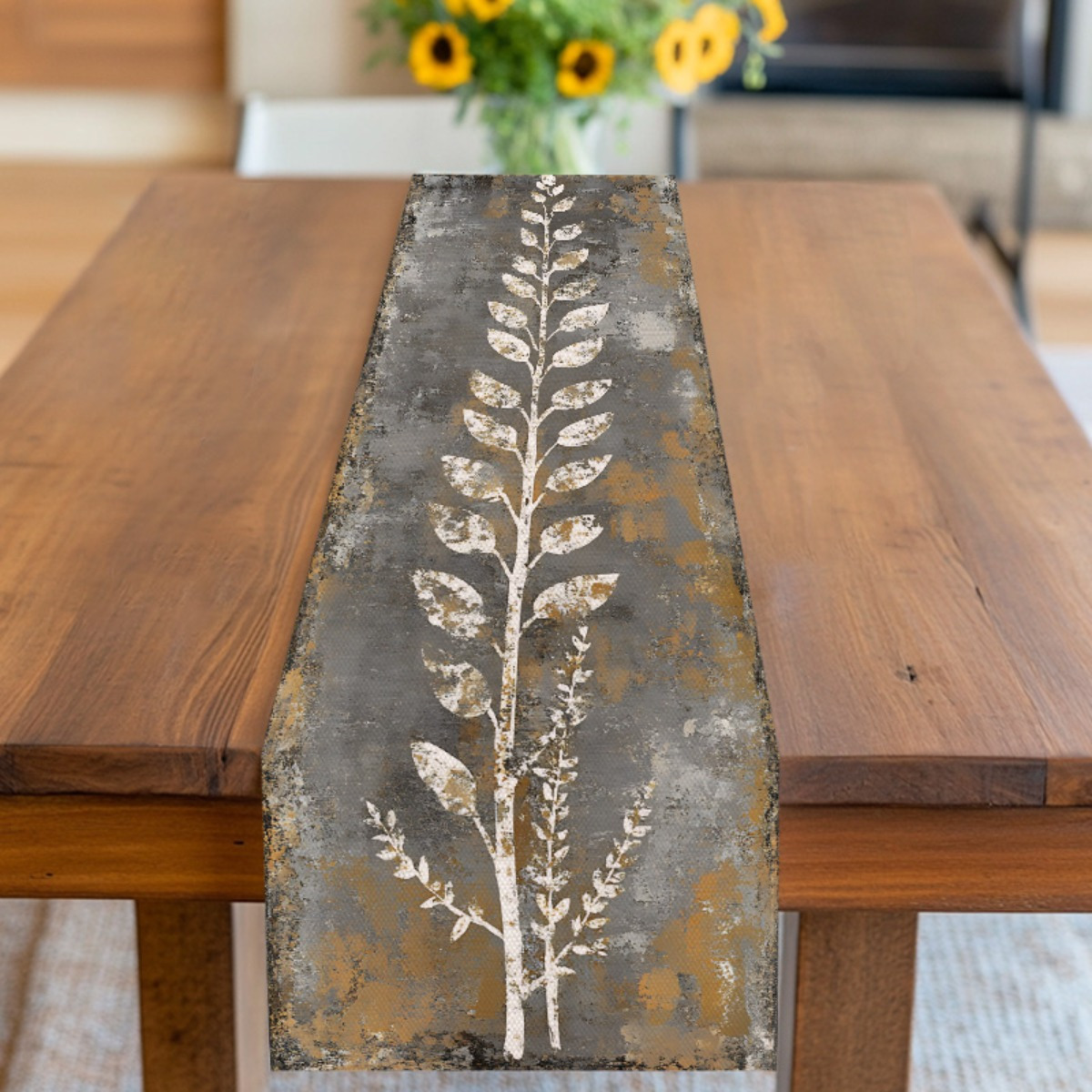 Vintage Gray White Leaves Tabl - Christmas Table Runner recensie en prijs