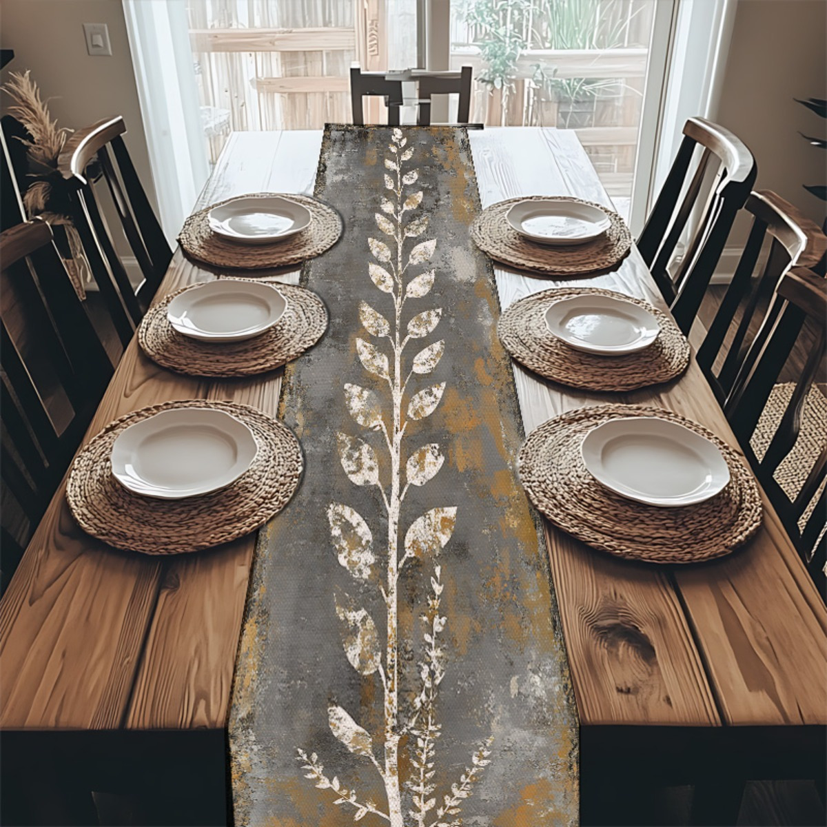 Vintage Gray White Leaves Tabl - Christmas Table Runner recensie en prijs