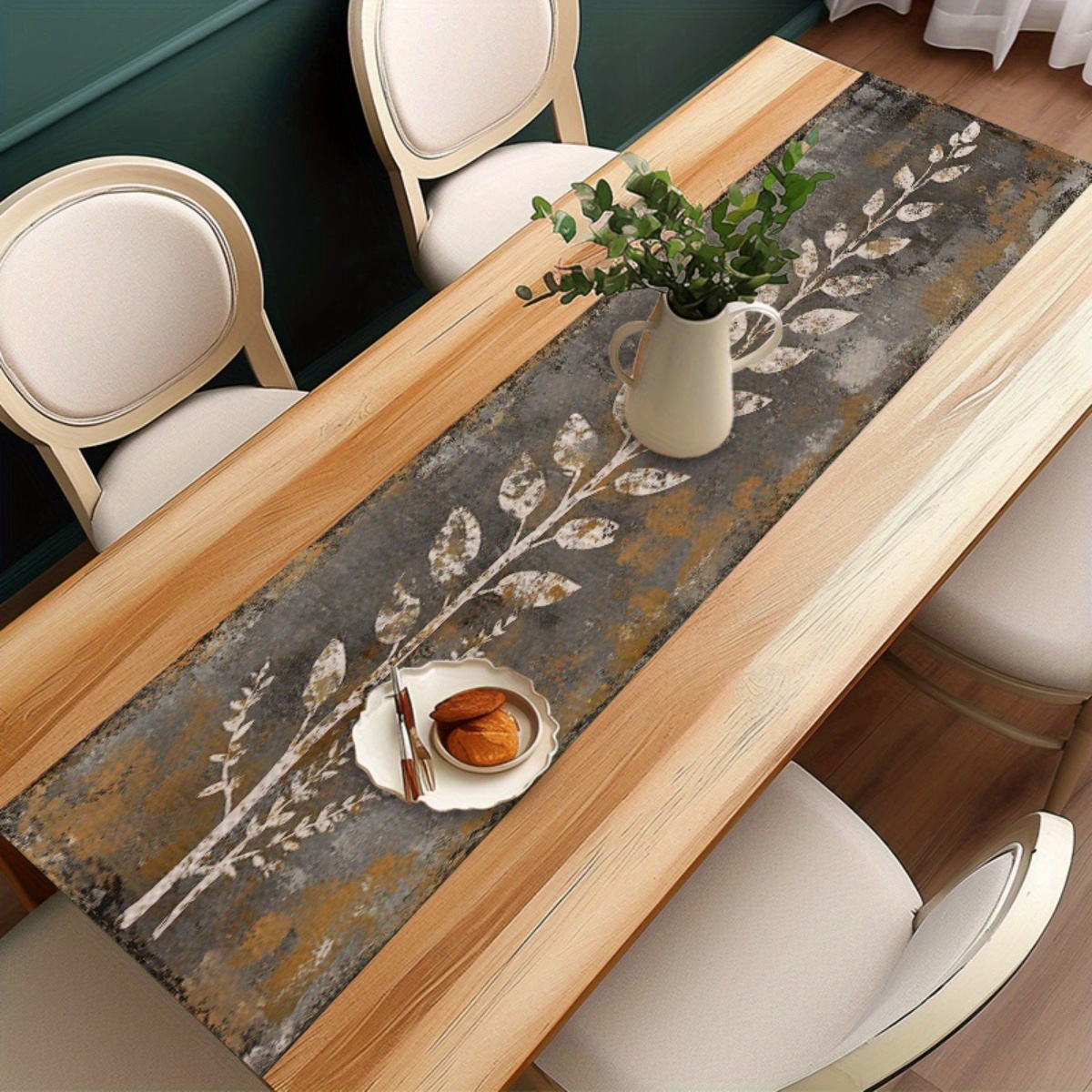Vintage Gray White Leaves Tabl - Christmas Table Runner recensie en prijs