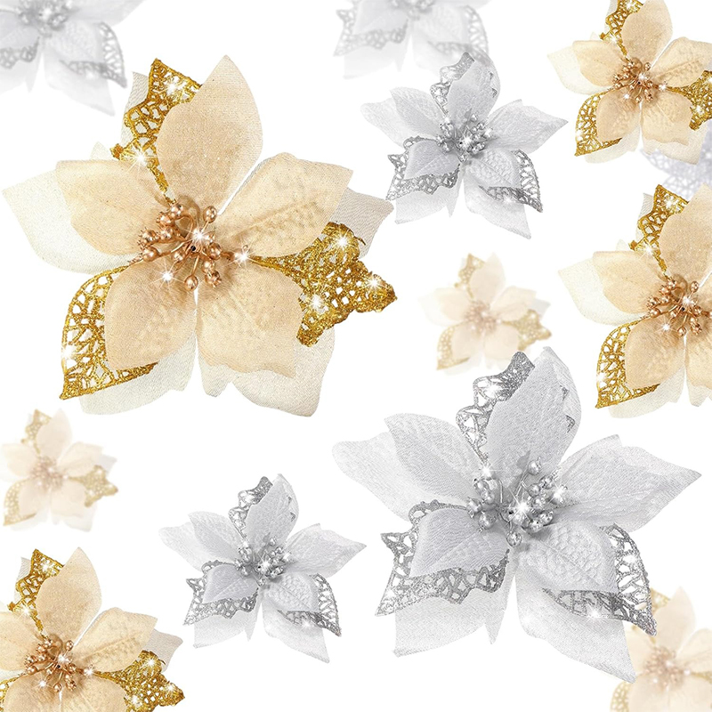 10Pcs Glitter Artificial Flowe - Christmas Wreath Fake recensie en prijs