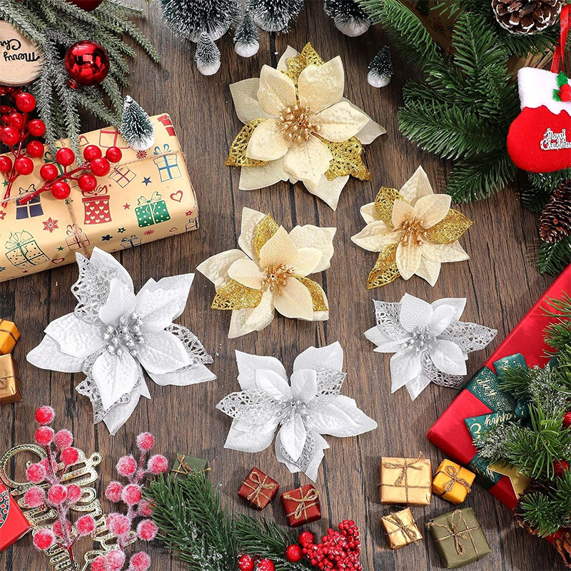 10Pcs Glitter Artificial Flowe - Christmas Wreath Fake recensie en prijs